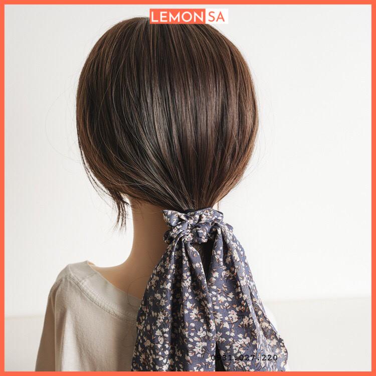 Dây buộc tóc vải hoa nhí vintage scrunchies nơ dài xinh xắn - Mã SC046