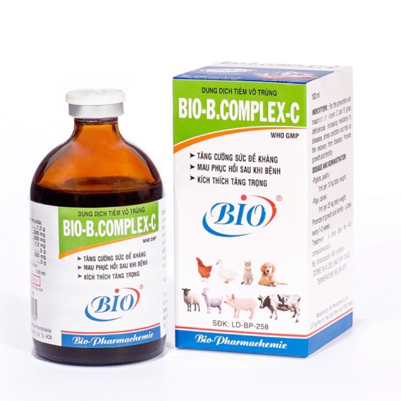 BIO B COMPLEX C tăng cường đề kháng, mau phục hồi trên vật nuôi.