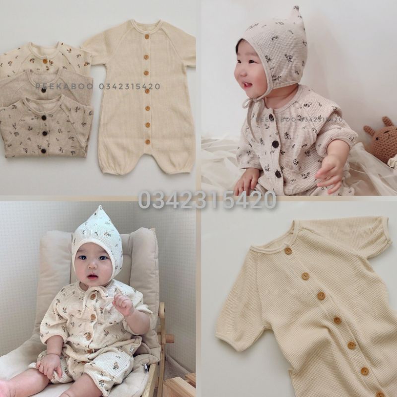 [PEEKABOO] BỘ BODY KÈM NÓN PUMPKIN BÍ NGÔ COTTONG TỔ ONG SIÊU XINH CHO BÉ