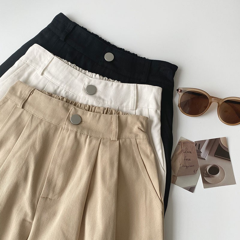 Quần Short nữ Ống rộng Màu trơn Lưng cao Form rộng Ulzzang Hàn Quốc Quần sooc nữ trơn Cạp cao Thời trang