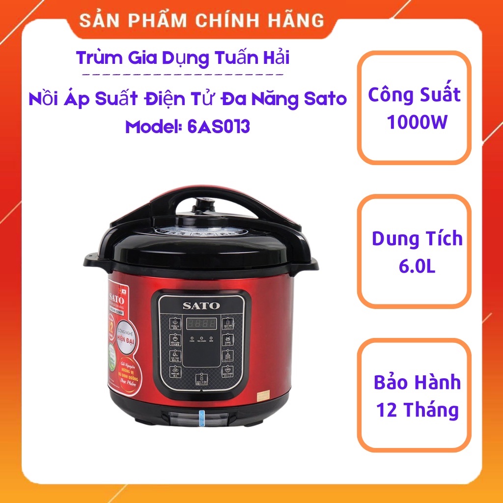 Nồi Áp Suất Điện Tử Đa Năng SATO 6AS013, Dung Tích 6.0L, Dễ Dàng Vệ Sinh