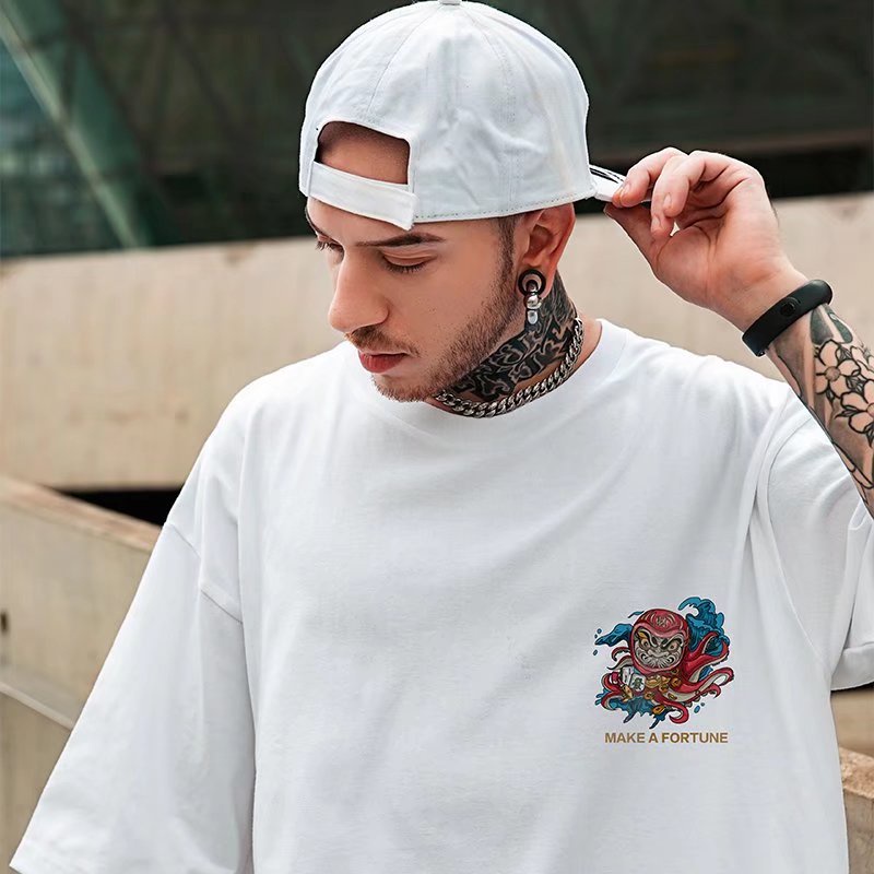 Áo Thun Tay Ngắn Cổ Tròn Cỡ Lớn M-8XL Phong Cách Hip Hop Đường Phố Cho Nam