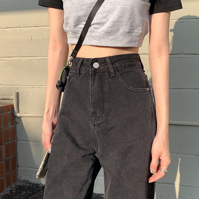 [SIÊU DÀI - SIÊU CHẤT] Quần Jean Nữ Ống Suông Rách Gối Màu Đen Chất Bò Dày Dặn Cao Cấp OHS3912