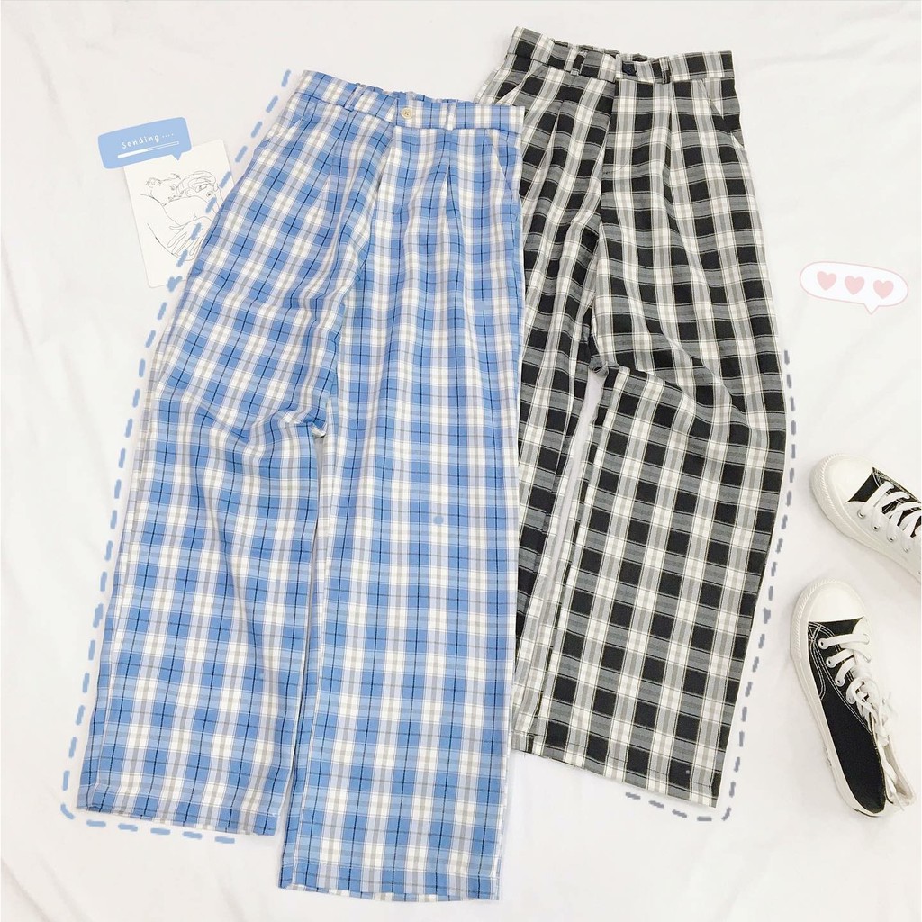 Quần Kẻ Caro SIMPLE Dáng Suông Ống Rộng Ulzzang
