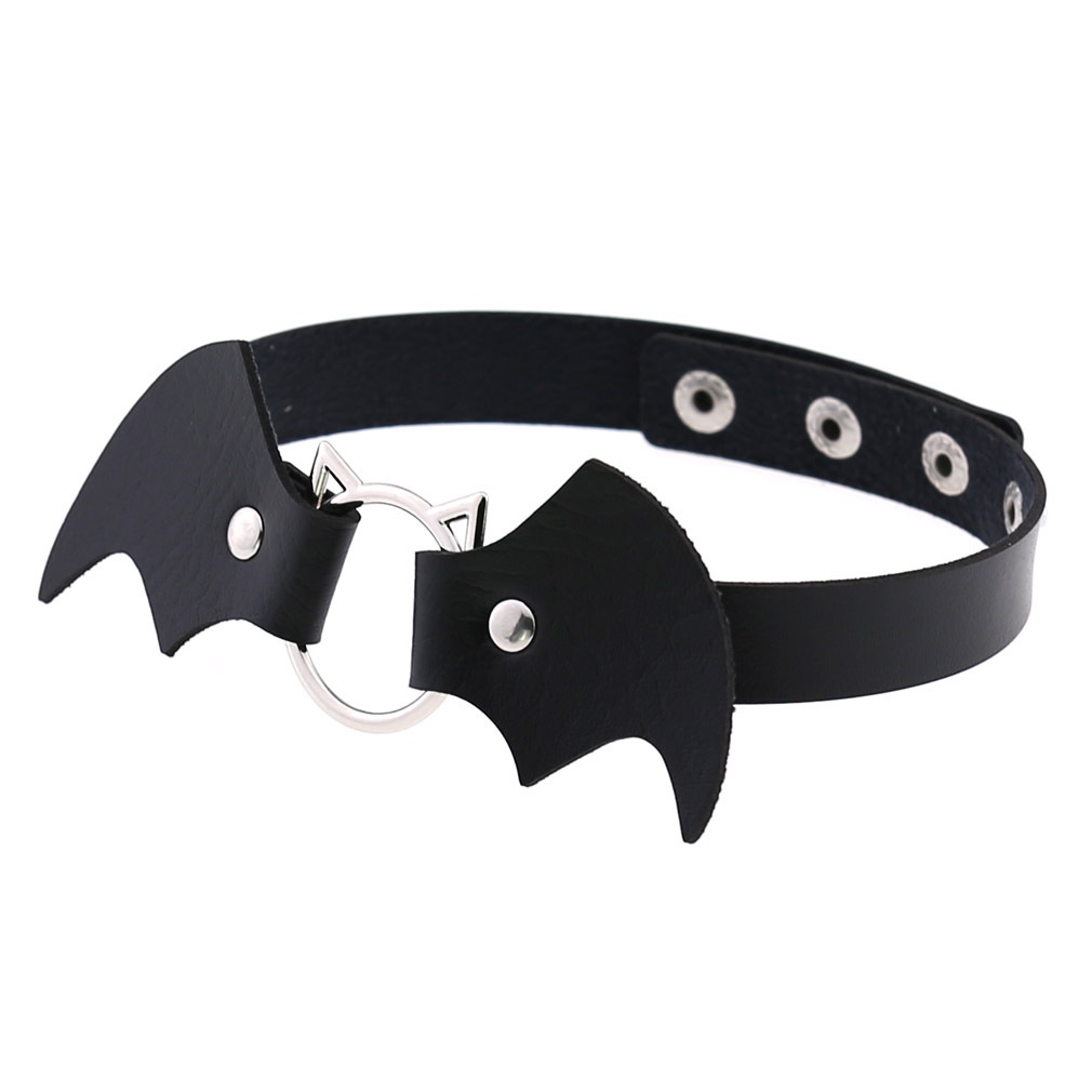 Vintage Punk Gothic Harajuku Cosplay Black White PU leather Bat Choker Necklace for women Men Statement Neckaces Jewelry