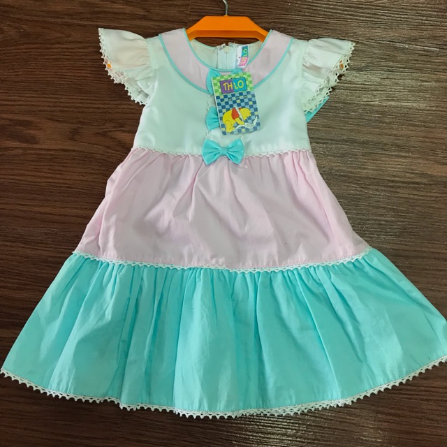 Lẻ size THANH LÍ đầm xoè vải kate pastel Hàn 11-12kg cột dây chít eo