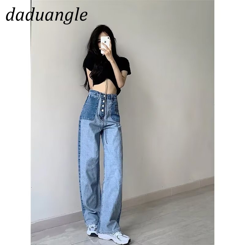 Quần jean Daduhey lưng cao dáng rộng nhiều nút kiểu dáng retro thời trang phong cách cho nữ