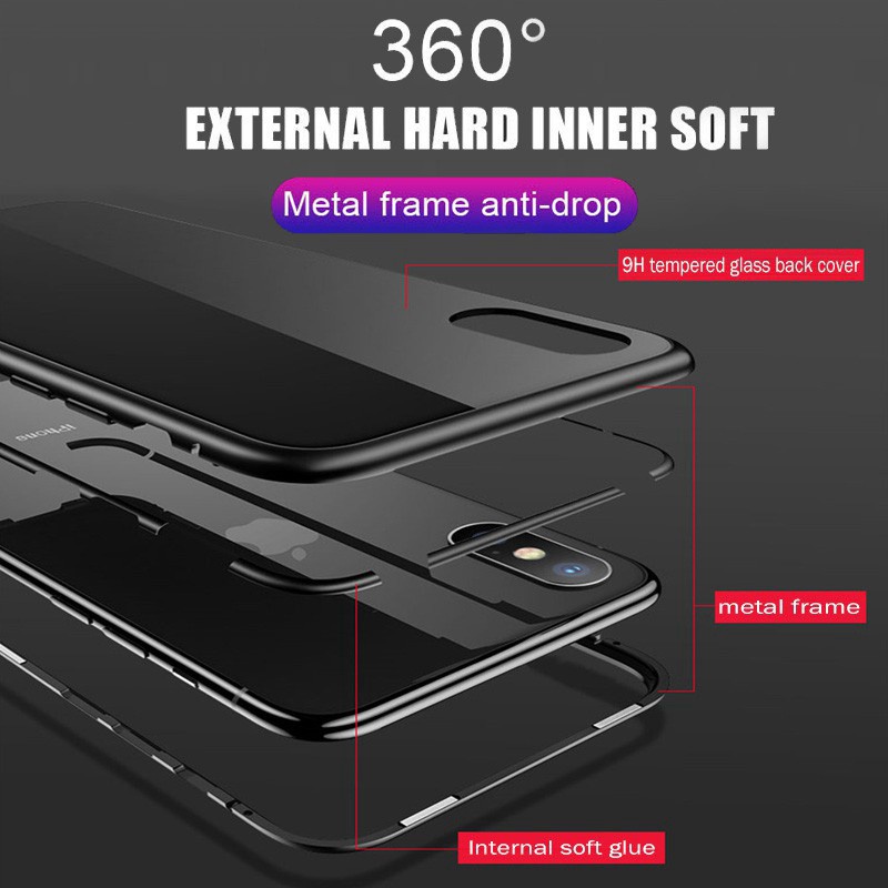 Ốp điện thoại kim loại từ tính hai mặt bảo vệ 360 độ cho iphone 7 8 6s Plus 11 pro MAX XR XS MAX