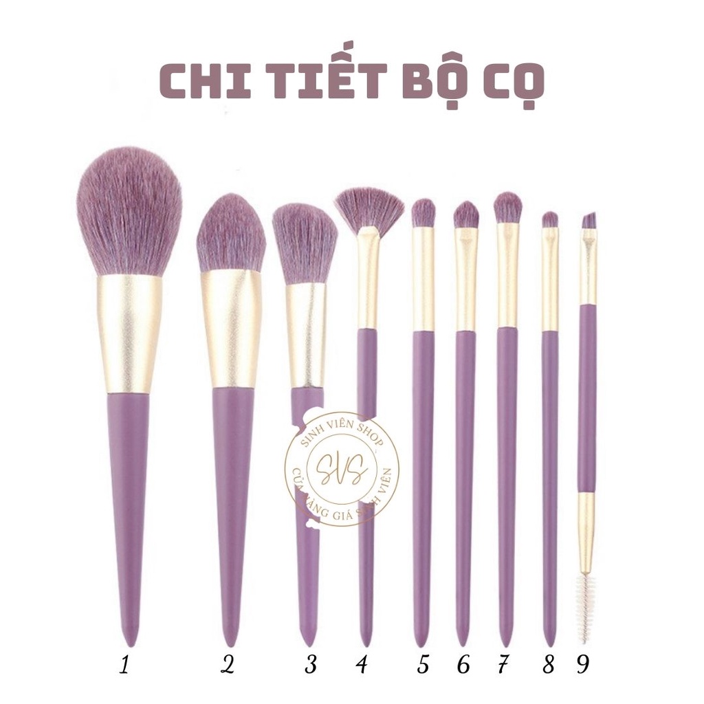 Bộ 9 cọ trang điểm cá nhân cao cấp màu tím sang trọng kèm hộp da đựng cọ