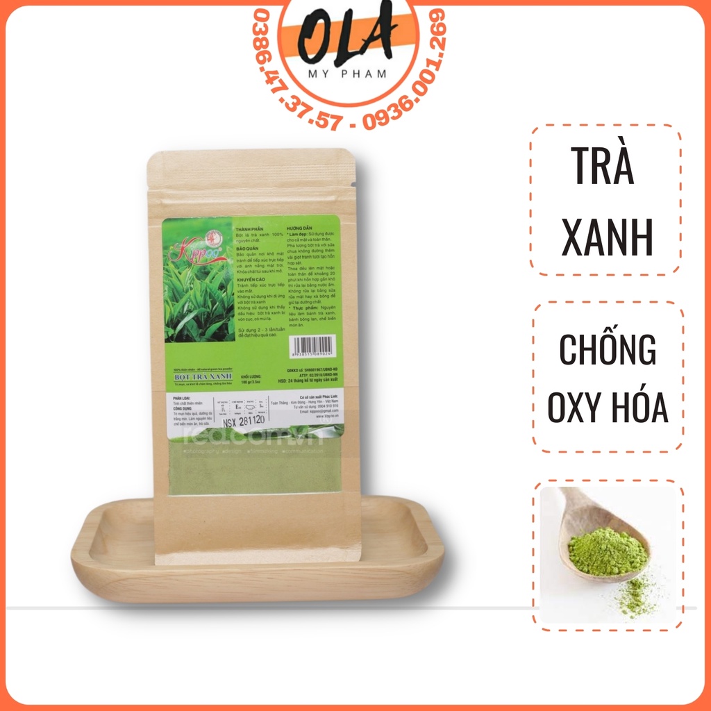 Bột trà xanh nguyên chất Kippoo 100gr - LCTQ - mỹ phẩm ola