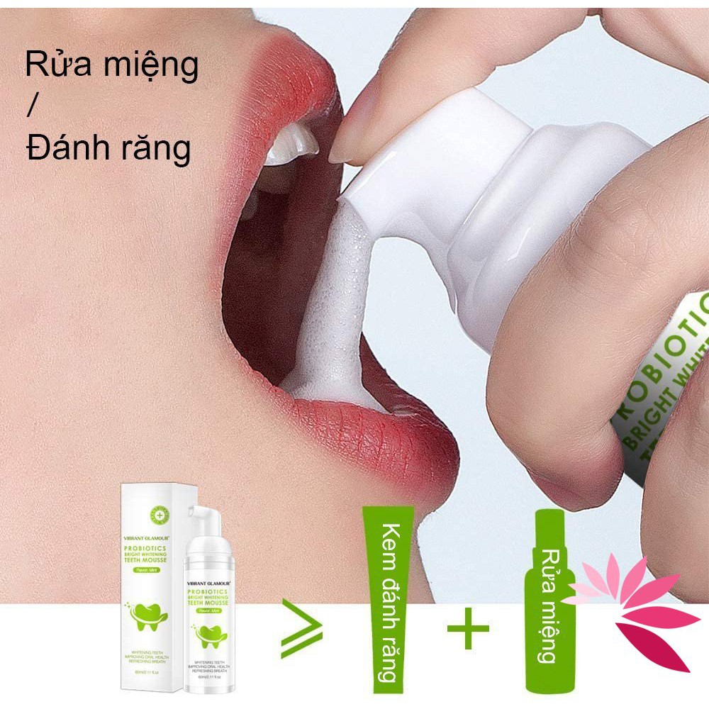 Kem đánh răng tạo bọt làm trắng răng Vibrant Glamour giảm ố vàng thiết kế nhỏ gọn 60ml