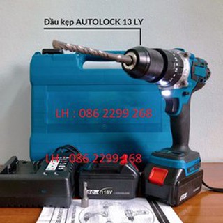 Máy khoan pin maktia 118v không chôi than đầu 13 kim loại maktia có búa 3 chức năng khoan, bắt vít, búa...