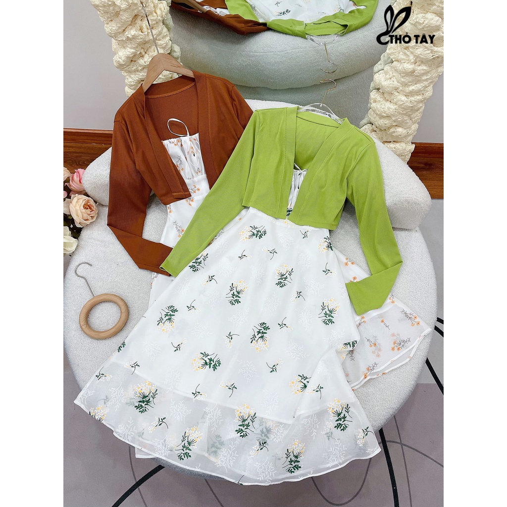 Set đầm midi hoa nhí kèm khoác lửng THỎ TÂY S459X366