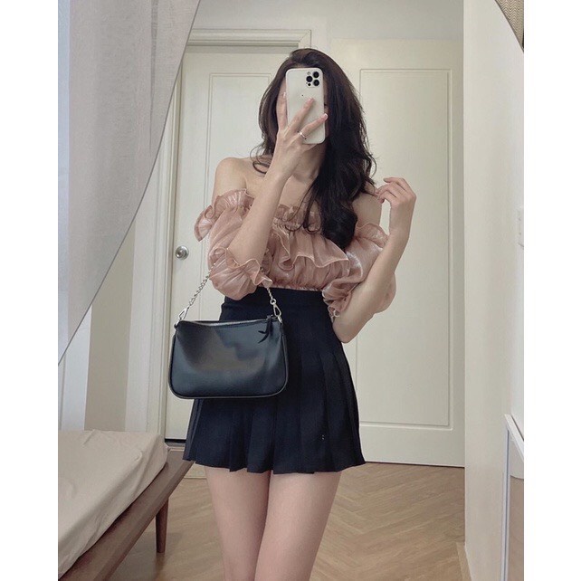 Áo Tơ Trễ Vai Ngực Bèo Nhún Sang Chảnh Áo Trễ Vai Tay Bồng Tiểu Thư | BigBuy360 - bigbuy360.vn