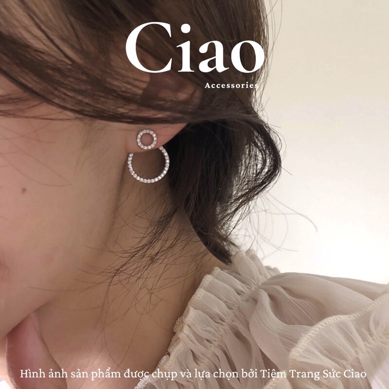 [NEW ITEMS] Khuyên tai/ Bông tai dáng dài mạ bạc S925 thiết kế hình tròn đôi đính đá Wenny Ciao
