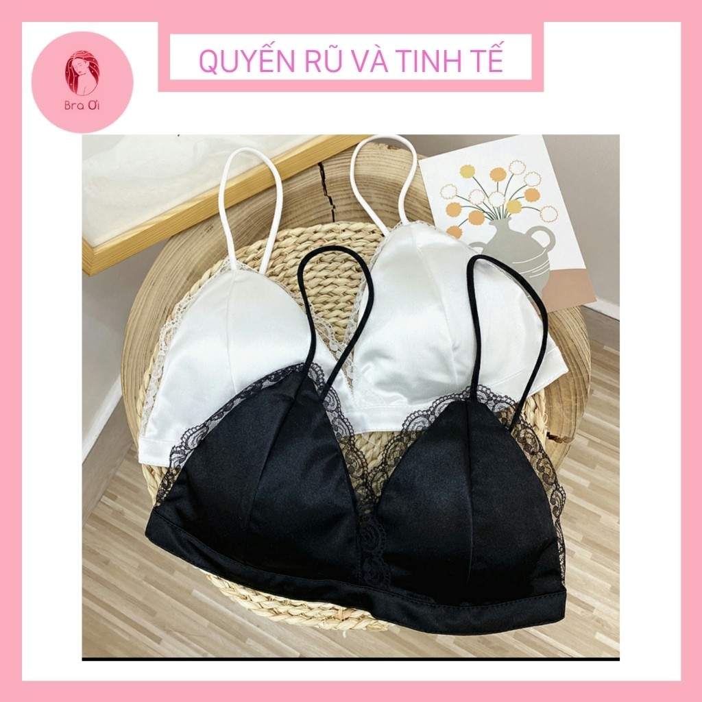 Ao bra phi bóng satin ren trơn đệm mỏng