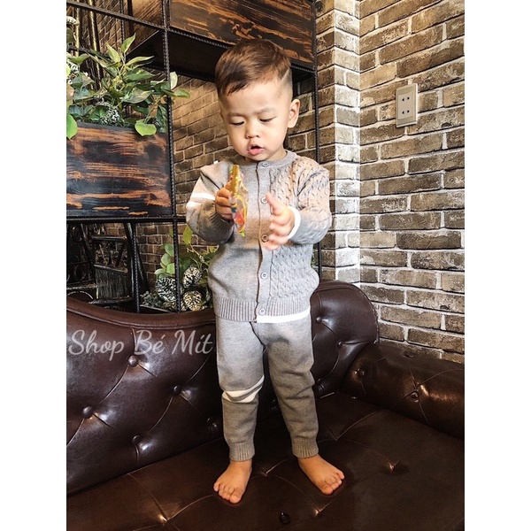 Bộ len cài cúc cardigan cho bé trai, Đồ bộ len cao cấp sơ sinh size từ 0 đến 2 tuổi