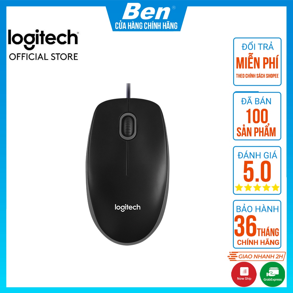 Chuột Máy Tính Logitech B100 Có Dây - Siêu Bền, Siêu Tiết Kiệm, Nhỏ Gọn, Dây Dài 1m8 | BigBuy360 - bigbuy360.vn