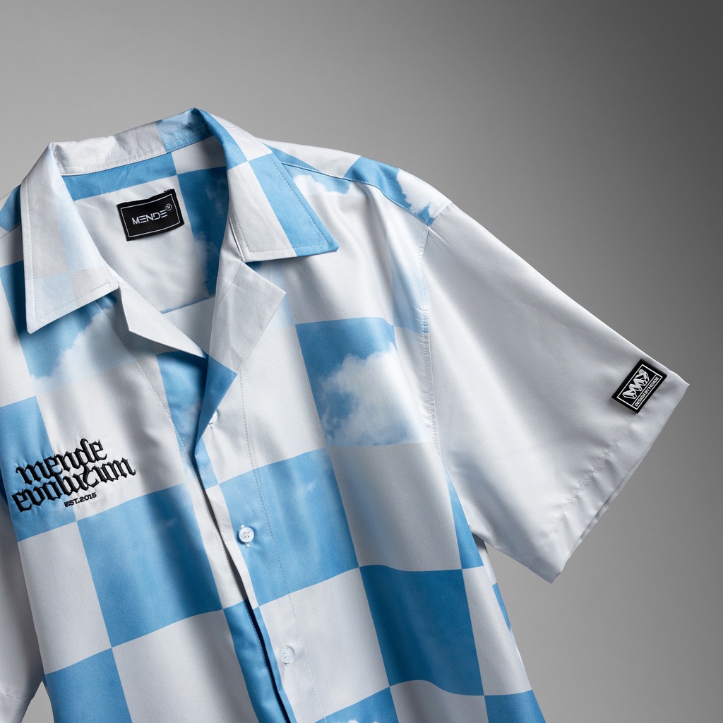 MENDE - Square Sky Blue - áo sơ mi tay ngắn nam