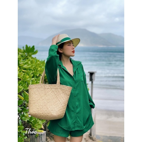 Set áo sơmi + quần đùi cùng tone màu