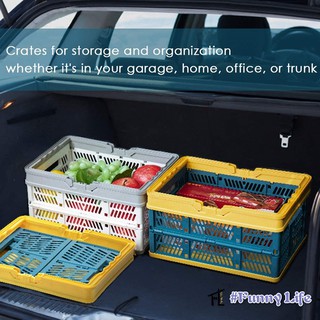 FL Collapsible Storage Shopping Basket Crates Stackable Crate bin Folding Storage Bins Baskets with Handles, Utility Container Organizer Bins for Kitchen Bathroom Grocery Car Trunk Books