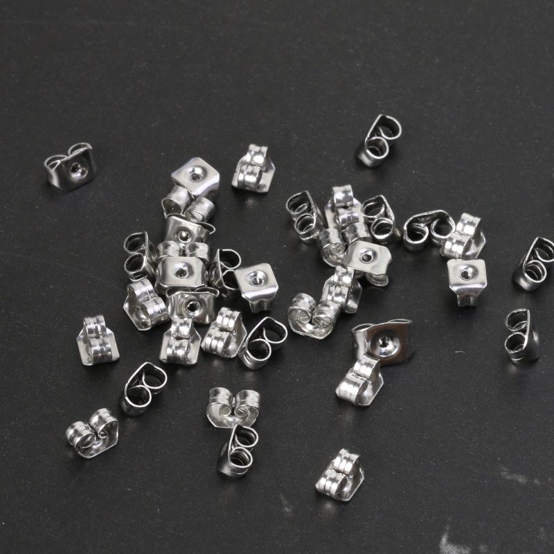 Set 100 Nút Chặn Bông Tai Hình Bướm Bằng Đồng Màu Sắc Bạc Làm Trang Sức DIY