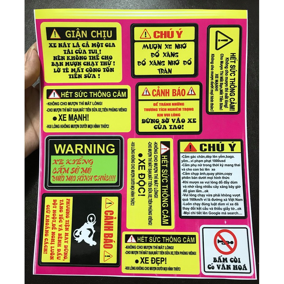 DDXM-V10 - STICKER CẢNH BÁO DÁN NÓN BẢO HIỂM, DÁN XE MÁY, ÔTÔ,... HÌNH DÁN TRANG TRÍ