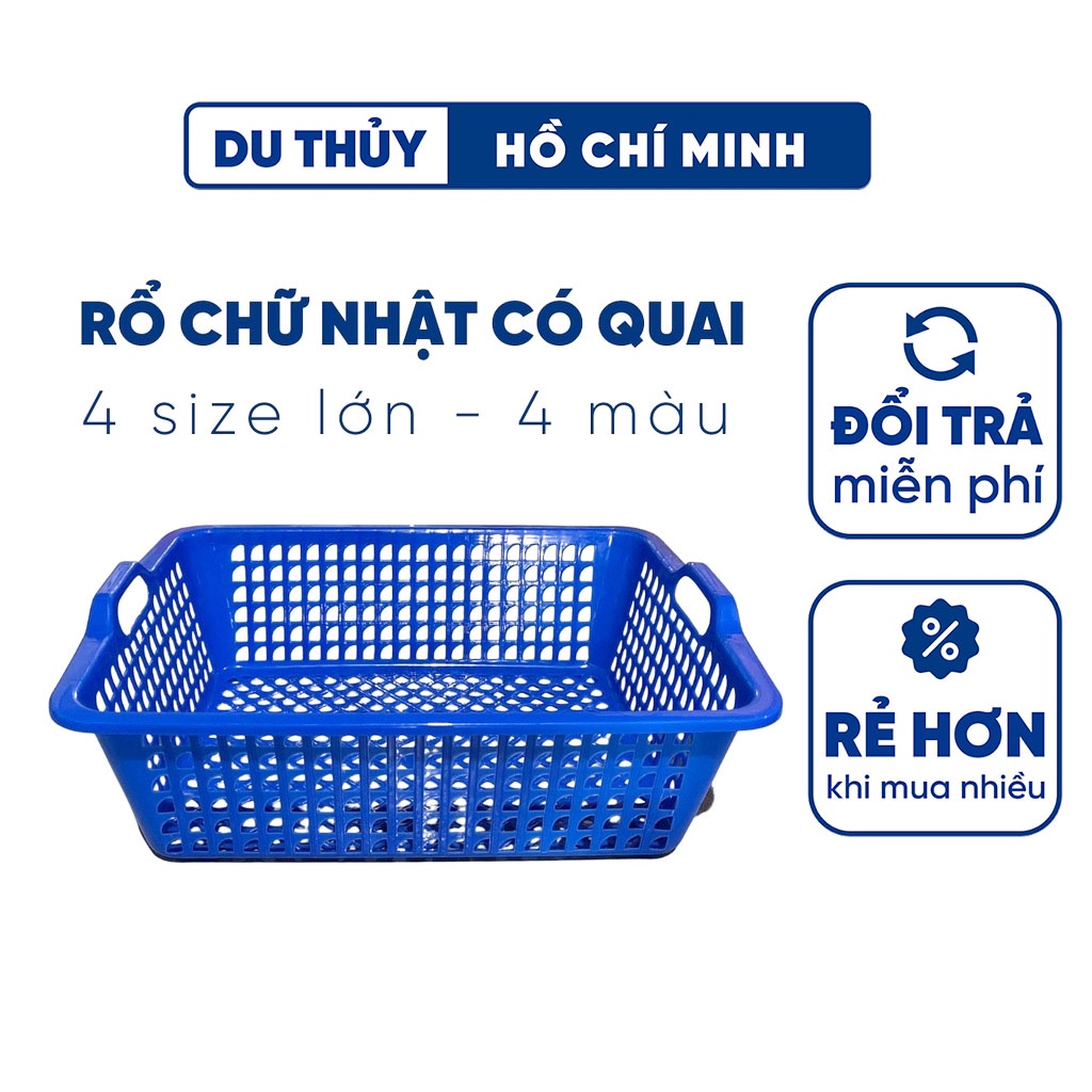 Rổ chữ nhật có quai kích thước lớn 54, 50, 44, 32cm, khay dùng đựng thực phẩm, rau củ quả bằng nhựa PP bền đẹp chắc chắn