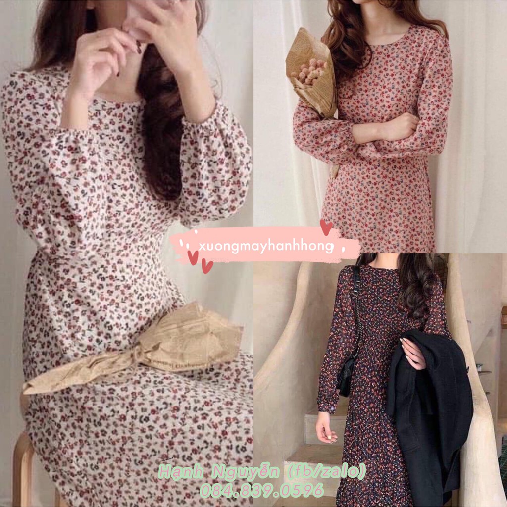 Váy hoa nhí dài tay vintage - Váy dài tay mùa thu