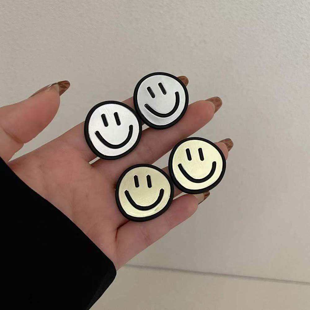 Bông Tai Hình Mặt Cười Bằng Kim Loại Phong Cách Hip Hop Hàn Quốc