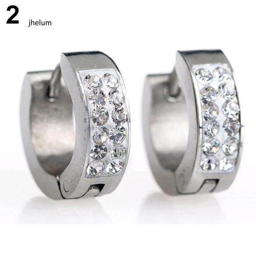 Đôi khuyên tai tròn bằng thép titan đính đá lấp lánh thời trang dành cho nam nữ