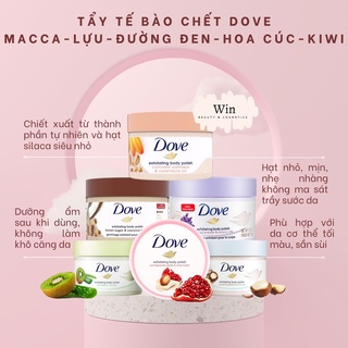 Tẩy tế bào chết Dove làm sạch sâu cơ thể - Macca - Lựu đỏ - Lavender