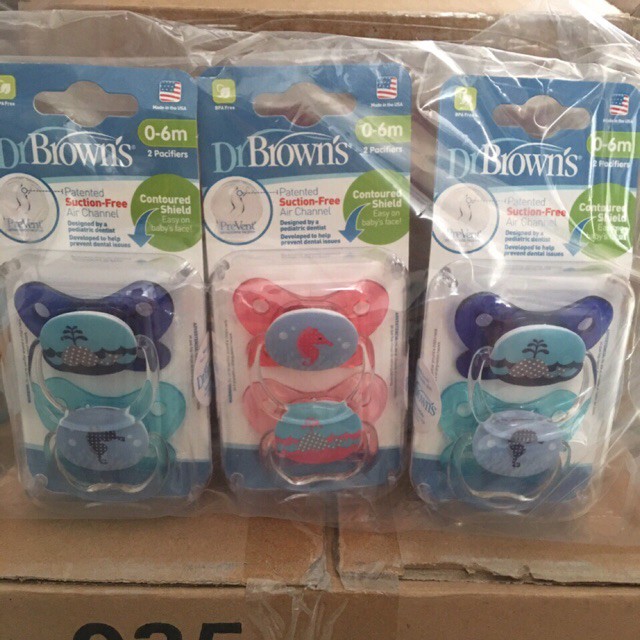 SET 2 TY NGẬM PREVENT DR BROWN'S CHO BÉ TỪ 0-6 THÁNG GIAO MÀU NGẪU NHIÊN CHO BÉ TRAI HAY GÁI