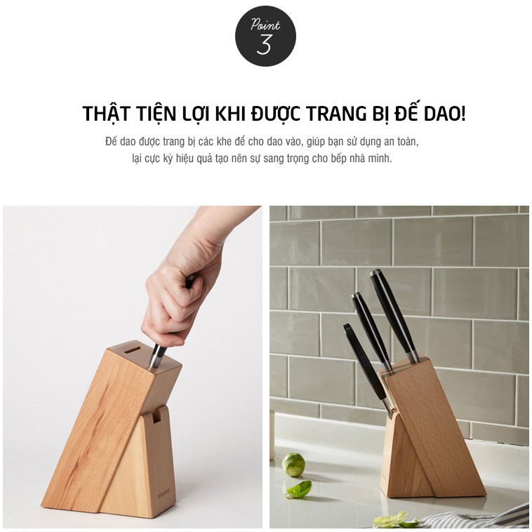 Bộ dao nhà bếp 4 món bằng thép không gỉ Lock&Lock CKK401 (2 dao, 1 kéo, 1 kệ) - Hàng Chính Hãng