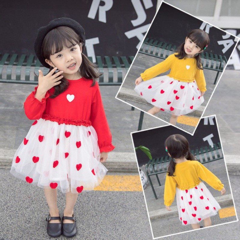 Đầm lưới in hình trái tim dễ thương cho bé gái