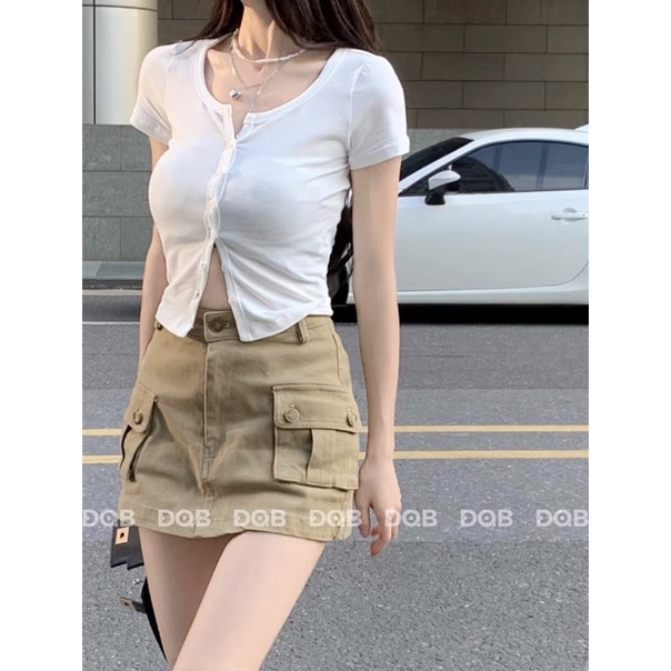 Chân váy thô kaki túi nắp hàng QC