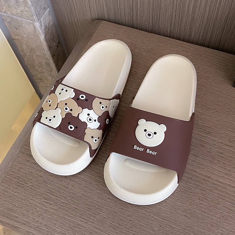 Dép Đi Trong Nhà Đế Mềm Chống Trượt Họa Tiết Gấu Hoạt Hình Dễ Thương Cho Cặp Đôi