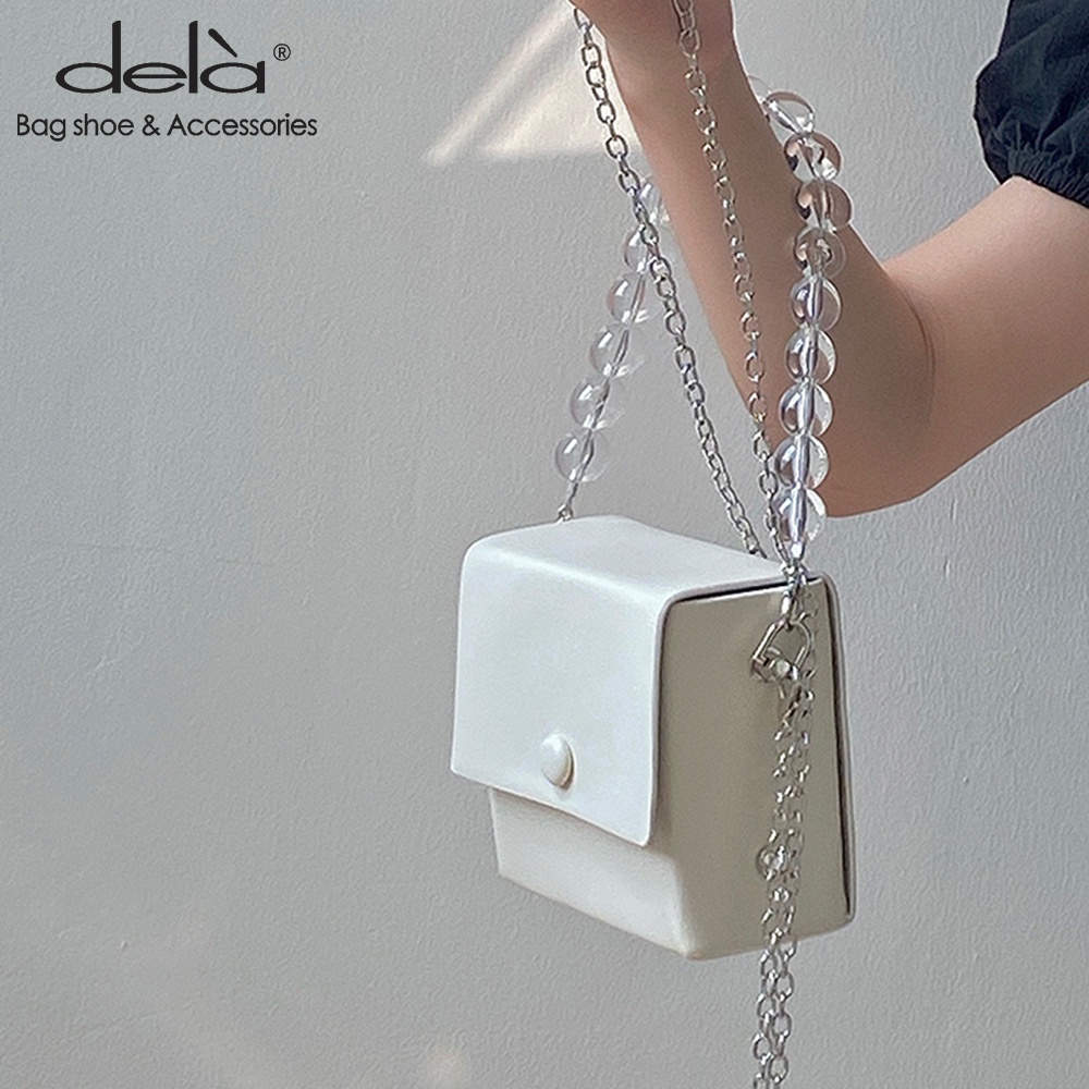 Dela Túi Đeo Chéo Hình Vuông Đính Ngọc Trai Giả Phối Dây Xích Thời Trang Mùa Hè Dễ Thương Cho Nữ 2022