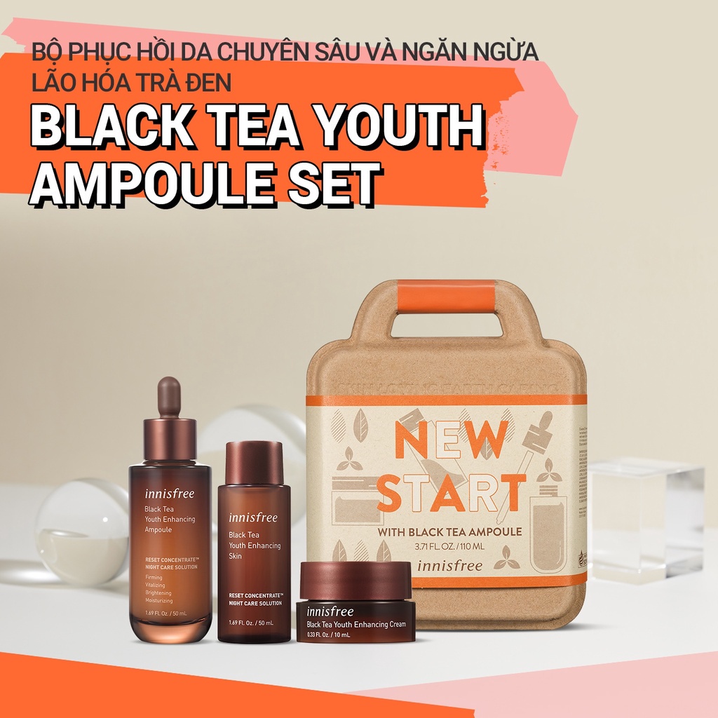 Bộ phục hồi da chuyên sâu và ngăn ngừa lão hóa trà đen innisfree Black Tea Youth Ampoule Set