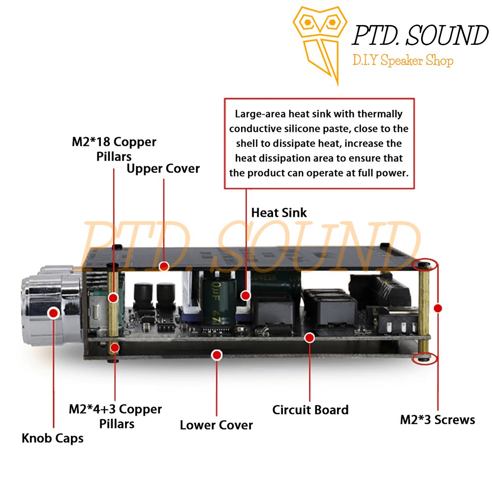 XY-S100H Mạch 2.1 khuếch đại âm thanh Sinilink 50w*2 + 100W Bluetooth 5.0 Chỉnh âm sắc từ PTD Sound mã Sinilink XY S100H