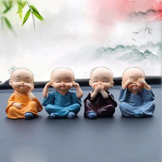 Bộ tượng phong thủy 4 chú tiểu không nghe - không nhìn - không nói - không bận tâm rất đáng yêu