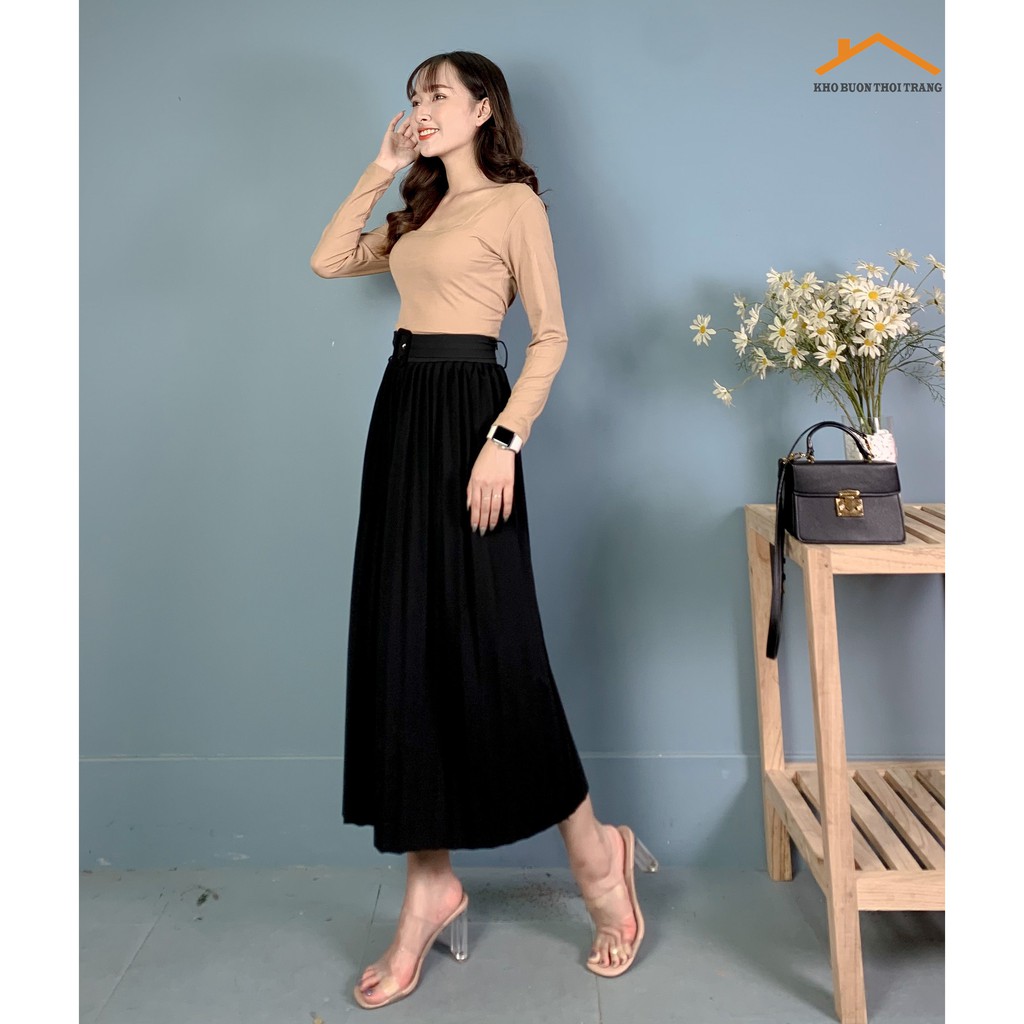 Chân Váy Xếp Ly Dáng Dài Kèm Đai | BigBuy360 - bigbuy360.vn