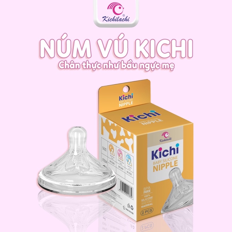 Núm Ti Bình Bò Sữa Kichilachi Cổ Rộng 100% Silicone Cao Cấp, Siêu Mềm, Mô Phỏng Bầu Vú Mẹ