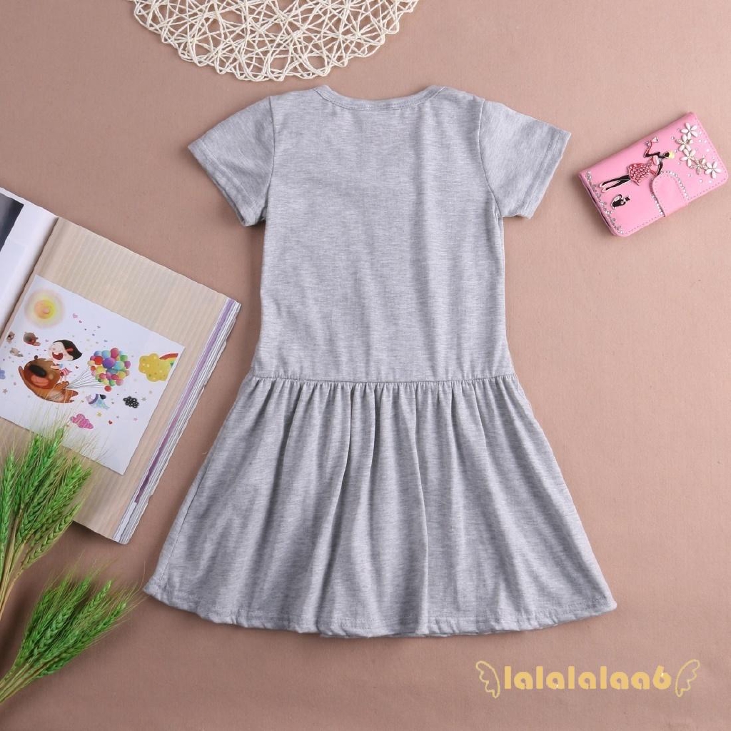 Đầm suông tay ngắn vải cotton mềm mại in hình mèo hoạt hình dễ thương cho bé gái