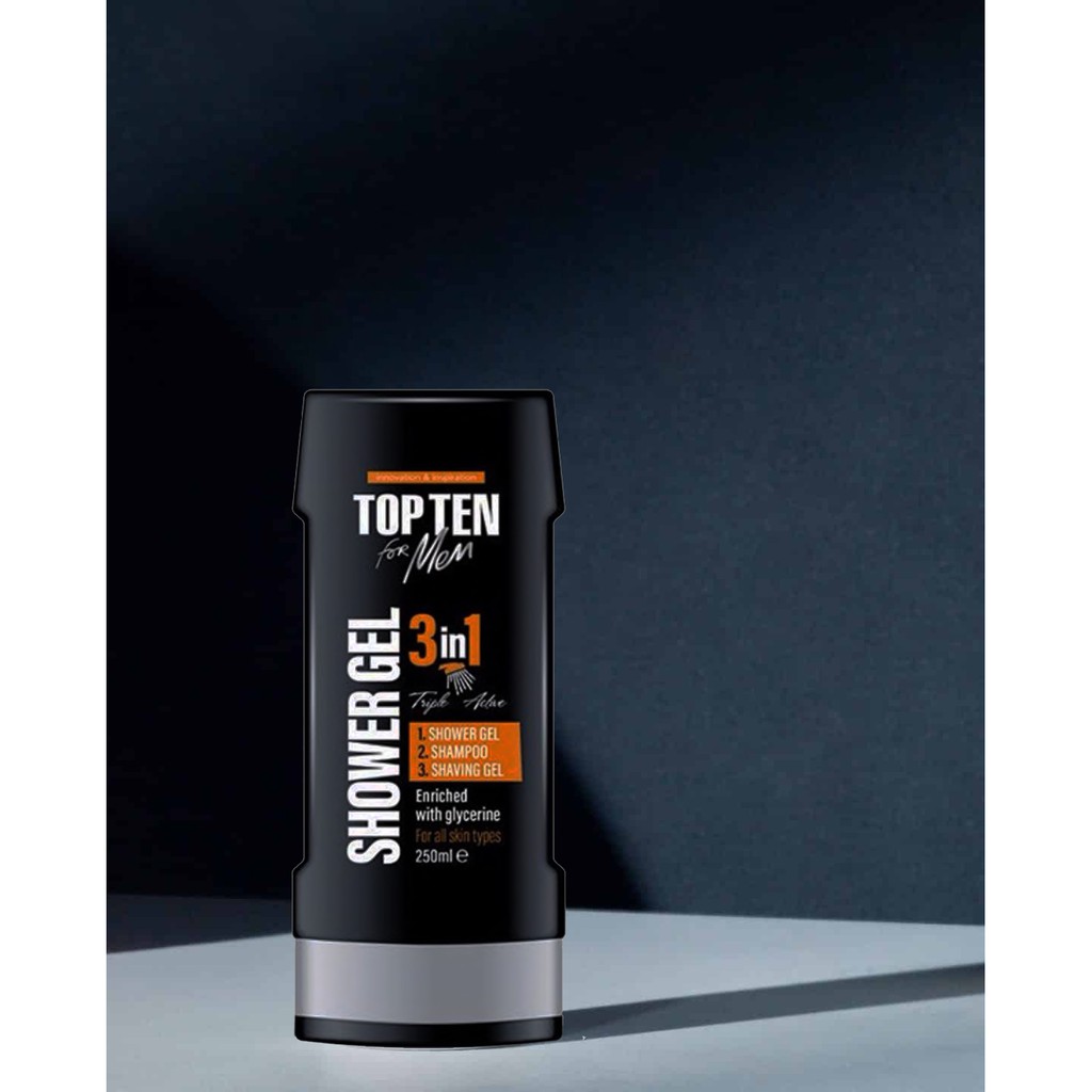 Sữa Tắm Top Ten For Men 3In1 Shower Gel &amp; Shampoo &amp; Shaving Gel Dạng Gel Gội, Tắm &amp; Cạo Râu 250ml