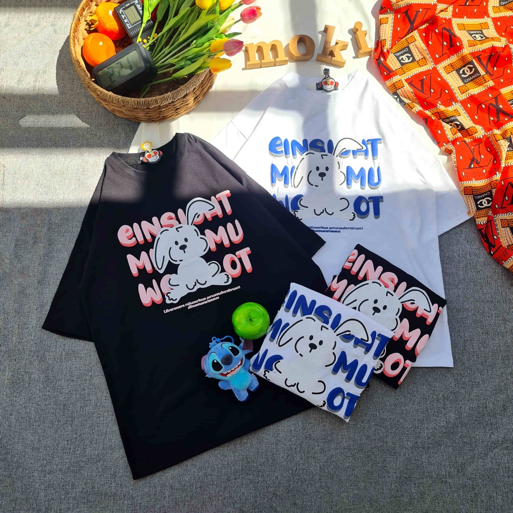 Áo phông áo thun nam nữ tay lỡ from rộng freesize chất cotton thoáng mát mẫu thỏ hai con mokishop