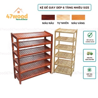 Kệ giày dép gỗ cao su 6 tầng - Giá để giày dép 47wood 6 tầng lắp ráp