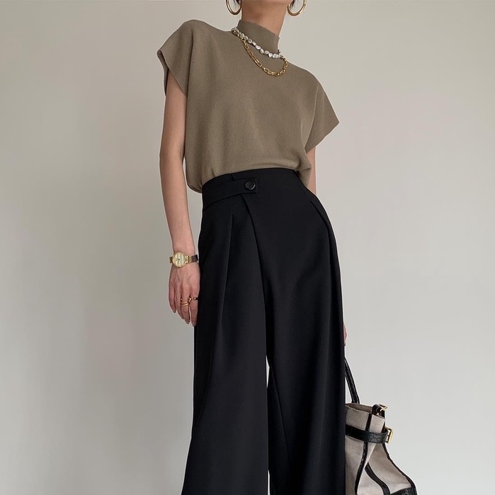 Áo thun nữ dệt kim dáng rộng cổ cao màu sắc đơn giản phong cách Hàn Quốc