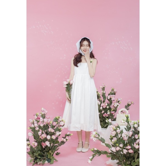 Đầm babydoll hai dây bèo tầng Jasmine dress trắng - CARROT FARM