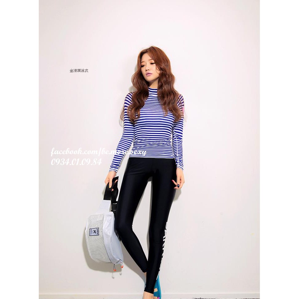 Đồ bơi dài tay Hàn Quốc sọc xanh